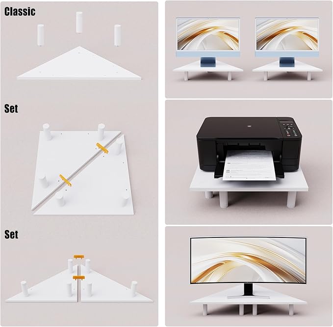 WEGASTU 2 Pack White Corner Monitor Stand, Triangle/Square Adjustable Height Riser, 27-inch Universal Desktop Shelf for Computer, Laptop, PC, iMac, Printer (White)
