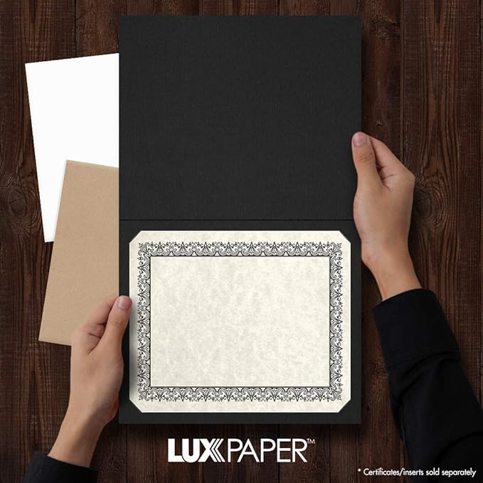 LUXPaper 9.5" x 12" Certificate Holders | Black Linen | 100lb. Cover | 250 Qty
