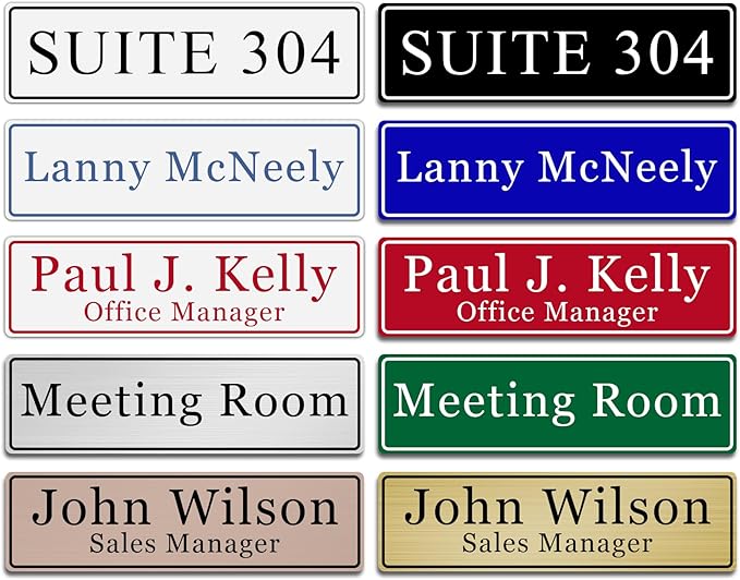 Custom Office Engraved Name Plate, Personalized Elegant Name Plates for Door or Wall Sign, Door Name Plate with Adhesive, Laser Engraving, 10 Colors Available (2.5" x 10")