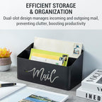 MyGift 2 Slot Modern Matte Black Metal Desktop Mail Sorter with Cutout Script Lettering, Office Desk or Home Entryway Table Incoming Outgoing Letter Holder