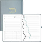 EMSHOI Meeting Notebook for Work with Action Items - 240 Pages A4 Large Project Planner Agenda Organizer Work Notebook for Women Men Office Business, PU Leather Hardcover, 8.5" x 11", Gray Blue