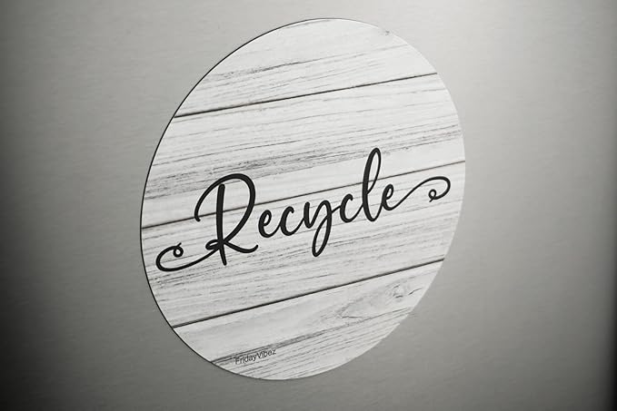 Farmhouse Recycle and Trash Magnets for Kitchen Trash Cans and Recycling Bins, Trash and Recycle Magnet Combo for Garbage Can Logo Symbol, 2 Magnetic Sticker Adhesives, 4" Circle, Outdoor Waste Bin