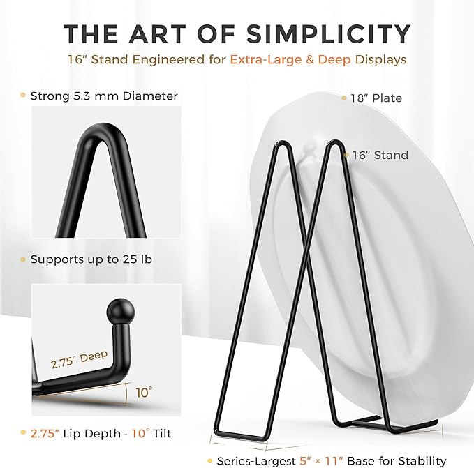 TR-LIFE 16 Inch Heavy Duty Plate Stand (2 Pack) - Metal Display Easel for Large Plates, Picture Frames, Signs, Posters, and Decorative Platters