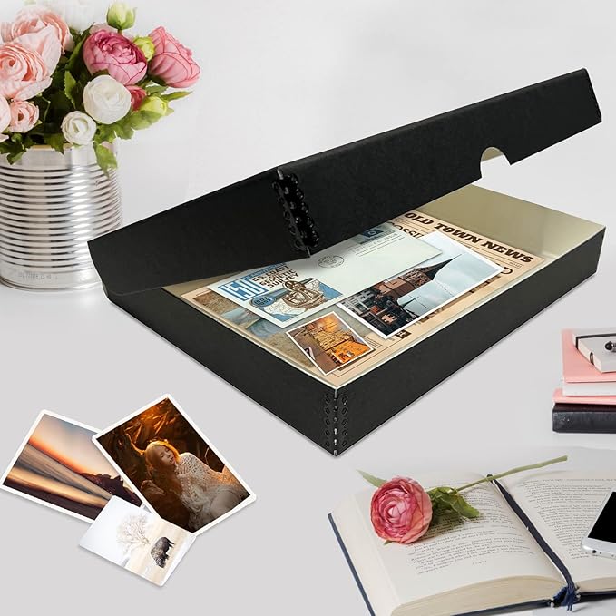 Lineco 9x12 Black Clamshell Archival Folio Storage Box, Acid-Free with Metal Edge. Preserves Photos Longevity, Organize Documents, Crafts. (Pack of 2)