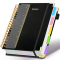 Hardcover Spiral Notebook 6.2"x 8.2" Journal Notebook with Tabs and Removable Dividers 300 Pages 5 Subject Notebook College Ruled, Faux Leather Spiral Bound Notebook for Women School Work (Black)
