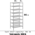 Regal Altair 24" Deep x 36" Wide x 86" Height Wire Shelving Kit | 8-Tier | NSF Commercial Storage Rack Unit
