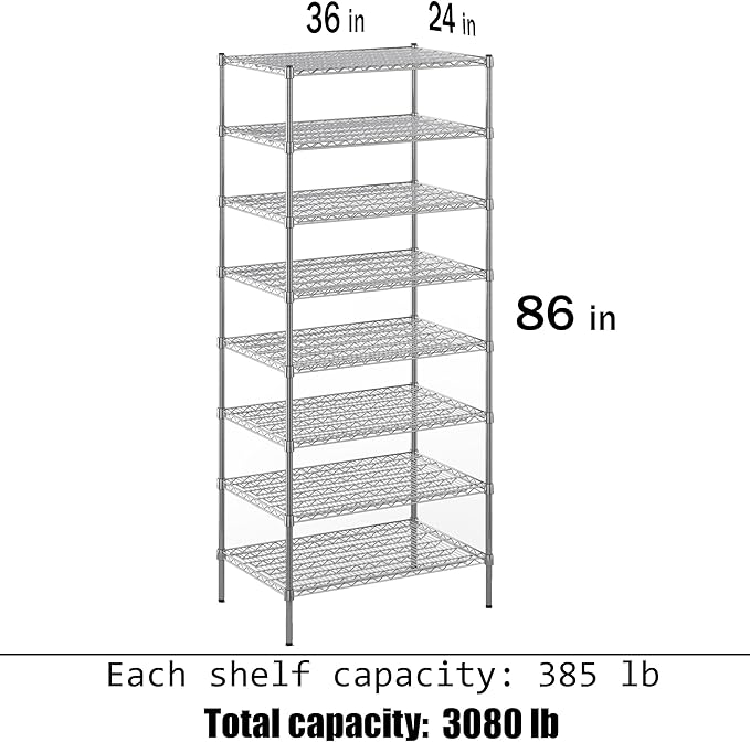 Regal Altair 24" Deep x 36" Wide x 86" Height Wire Shelving Kit | 8-Tier | NSF Commercial Storage Rack Unit
