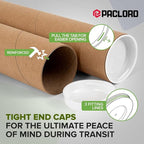 Paclord 2" x 36" Reinforced Kraft Paper Mailing Tube, Pack of 1 Tube with 2 Caps – Secure USPS Approved Poster Tube – Cardboard Tube for Shipping and Storing Posters, Prints, Artwork, or Documents