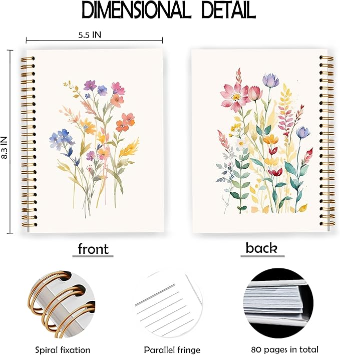 JWVK Vintage Wild Flower Botanical Plant Notebook 05,Rustic Spring Floral Cottagecore Notebook Journal for Work Office School Student Teacher,Hardcover Spiral Notebook 5.5x8.7