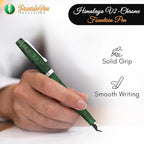 FPR Himalaya V2-Chrome Ultra Flex Nib Pen - Twist-Style Converter Filled Calligraphy Pens for Writing - Fancy Pens for Men & Women - Flex Fountain Pen w/Metal Clip & Cap Ring (Green Ebonite)