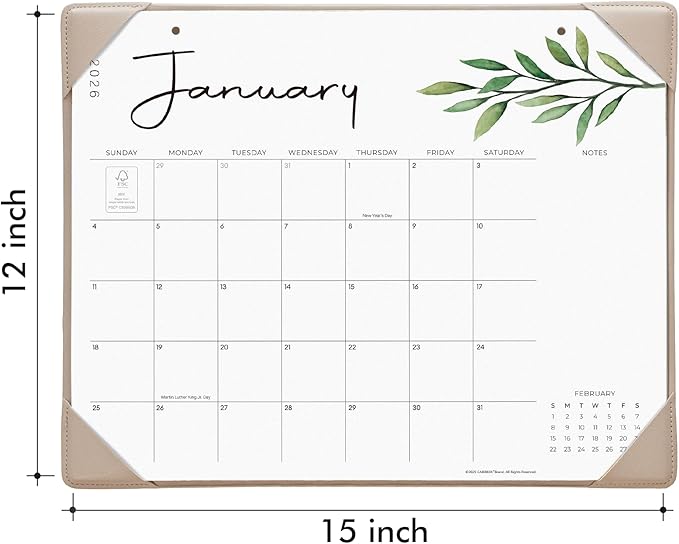 Cabbrix Desk Calendar 2026 with Desktop Mat, Aesthetic Desk Pad Calendar 15 x 12 Inch Covering January 2026 to June 2027, Desk Blotter Calendar for Home School and Office, Apricot