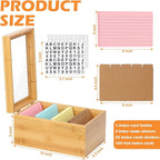 4x6 Index Card Holder with Dividers Bamboo Index Card Organizer Box 4 Compartments Flash Cards Holder with Lid 150 Index Flash Cards 25 Index Cards Dividers 2 Letter Smile Stickers for Office Business