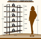 FURSUN Heavy Duty 6 Tier Bookcase, 80-in Tall Industrial Modern Large Bookshelf, Wood Farmhouse Bookcases Book Shelves and Metal Frame for Office, Bedroom, Living Room, Brown
