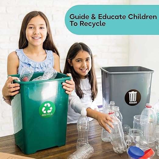 Recycle Sticker for Trash Bins - Perfect Recycling Stickers for Trash Can - 2 Pack - 5" by 5" Decal Logo - Ideal Label Sign for Home or Office Refuse Bin - Suitable for Indoor/Outdoor use