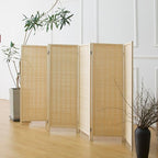 Furnnylane 6 Panel Short Room Divider Screen,Beige Freestanding Partition,Small Bamboo Panel Divider for Room Seperation,3.95 FT Tall