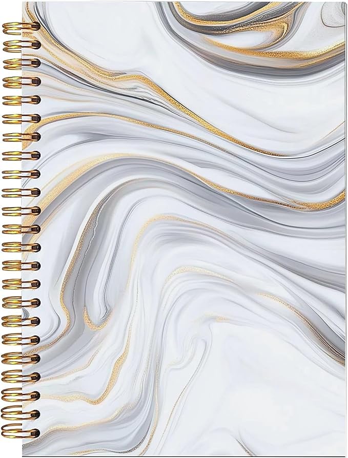 BitKan White & Gold Marble Spiral Notebooks - Minimalist White Gold Marble Design Hardcover Journals for Daily Notes/Planning/Note Taking, Stylish Sleek Gifts for Women/College Students/Worker