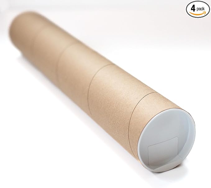 Packhorse Supply 4-pack Kraft Mailing Tubes with Caps | 3-inch x 18-inch Usable (19" total length) | Heavy-Duty Cardboard Poster Tubes for Shipping and Storage of Documents and Art