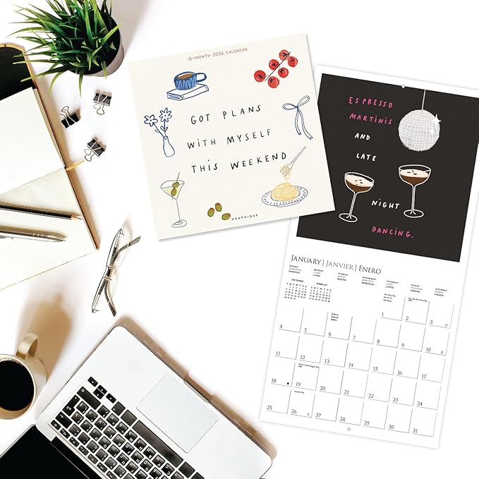 Graphique 2026 Simple Joys Wall Calendar | 12” x 12” | Thick Paper | Home & Office Organizer | Large Monthly Grid | 3 Languages & Marked Holidays | 4 Month Preview Page for 2027