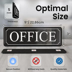 MolnijaPro - The Office Door Sign for Your Home and Business with Bigger Letters - Bright Acrylic Self-Adhesive Sign 9×3 in with Double Sided 3M Tape - Quick and Easy Installation Without Any Tools