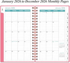 2026 Pocket Planner/Calendar - 2026 Planner from January 2026 - December 2026, Planner 2026 with 12 Tabs, Twin-Wire Binding, Inner Pocket, 3.75" x 6.75, Pink