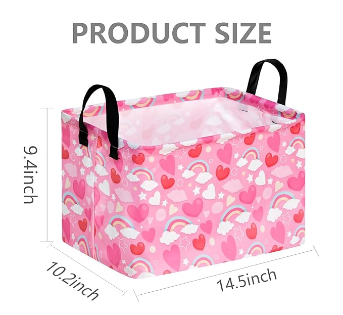 FUULOXE Rectangular Valentines Basket Storage Bin for Shelves Girls Gifts Baskets Foldable Box with Handles for Home Office Car Dormroom Valentine's Day Party Supplies