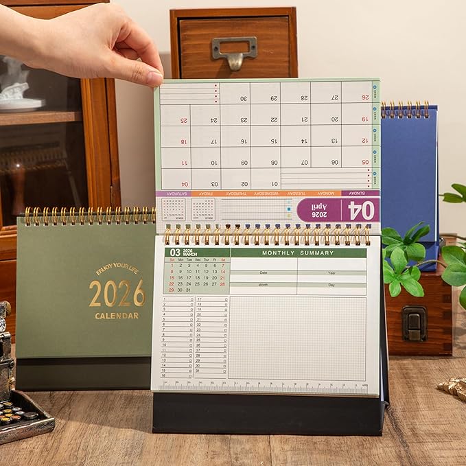 Small Desk Calendar 2026-2027, 18-Month Standing Flip Desktop Calendar from 2026 Jan to 2027 Jun - Metal Ring Twin-Wire Binding Monthly Desktop Calendar for Home Office School (black-white)