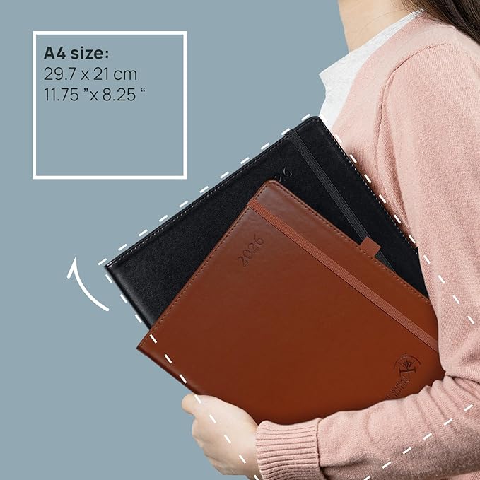 POPRUN 2026 Weekly Planner (A4 Size-8.25'' x 11.75''), 15-Minute Appointment Book (Jan 2026-Dec 2026) with Monthly Tabs, Inner Pockets, Pen Holder, PU Leather Softcover, 100GSM - Dark Green