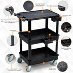 ELAFROS 3-Tier Utility Cart with Flat Top and Deep Shelves, 27.5 x 18.25, Compact Rolling Cart with 4" Wheels, Heavy-Duty Plastic, 330 lbs Capacity for Office, Workshop, Warehouse