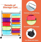 GOFLAME 15-Drawer Rolling Storage Cart, Craft Storage Cart with Removable Drawers & Lockable Wheels, Art Cart Supply Storage Organizer for Home Office Classroom, Multicolor