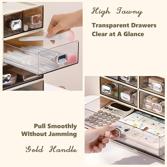 OSteed Spacious Desktop Storage Box, 2 Large Storage Drawers, Stackable Office Desk Drawer Organizer and Accessories, Printer Paper Organizer, Cream Plastic Drawers for Workspace