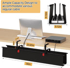 Under Desk Cable Management Tray - 36" Cord Organizer for Desk No Drill, Fabric Under Table Wire Organizer with 16X Cable Ties Hide for Office/Home, Cord Hider Fits Adapters & Sockets, Black