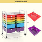 Giantex 12 Drawer Rolling Storage Cart Tools Scrapbook Paper Office School Organizer