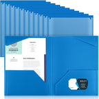 Henoyso 18 Pcs Plastic Folders with Clear Front Pockets Heavy Duty File Folders with 2 Pockets and Card Slot for Student Communication School Office Presentation Report (Blue)