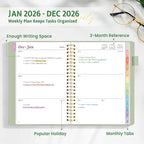 2026 Planner, Annecy Weekly ＆ Monthly Planner 2026, Jan. 2026 – Dec. 2026, 6.4" x 8.5" Monthly Agenda Planner with Tabs, Vegan Leather Cover, Spiral Binding, Double-sided Pocket, Bookmark, Green