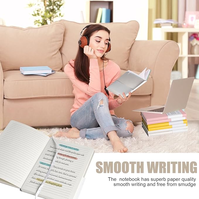 EMOMAS Lined Journal Notebook, 6Pack Hardcover Notebook for Men & Women – Journals for Writing, Work, School, Home & Daily Notes, 160 Pages – Medium A5, 5.7"x8", 100 gsm Thick Paper (White)
