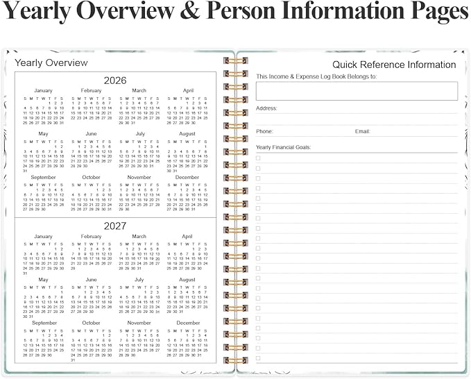 Heveboik Income & Expense Log Book - A5 Income and Expense Tracker for Small Business, Accounting Bookkeeping Tracking for Woman and Man, 5.8" x 8.3", Blue Flower
