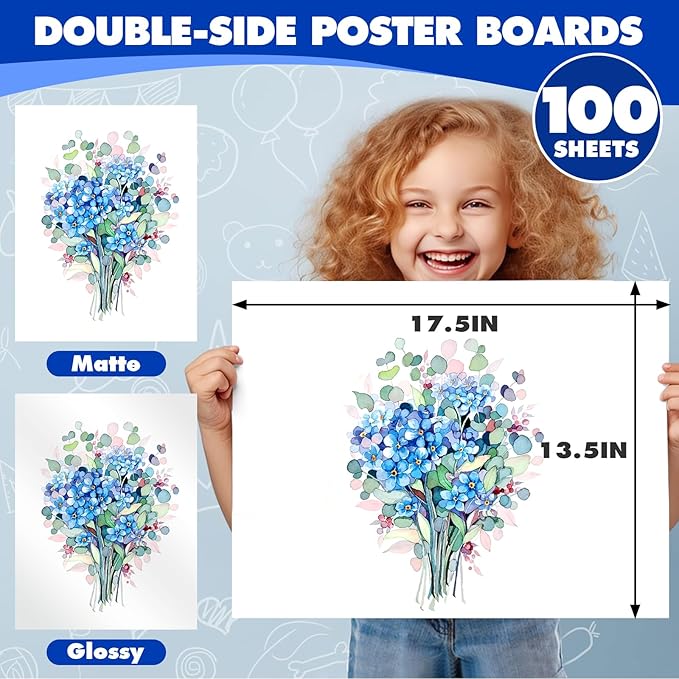 TUXIYA 100 Pack White Poster Board,13.5" x 17.5" White Poster Paper Bulk,250GSM/92LB Heavy-Weight Blank Poster Board for Arts,Craft,Projects Presentations,Drawing Scrapbooking