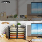 Marbrasse Desktop Literature Organizer, 12 Compartments Mesh Paper Organizer Desk Organizers, Adjustable File Sorter Mail Center Paper Storage Cabinet Classroom Mailbox for Office Home School, Black
