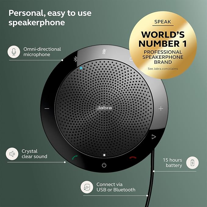 Jabra Speak 510 (2025 Edition) Portable Wireless Bluetooth Speaker with Link 370 USB Adapter for Meetings and Calls with Crystal-Clear Sound, Works with Microsoft Teams, Black