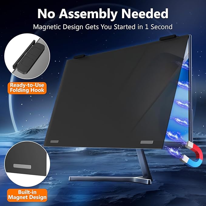 JEEETINTX Magnetic 32 inch Computer Privacy Screen Filter for 16:9 Widescreen Monitor Desktop PC, Hanging Removable Anti Glare Blue Light Eye Protection Privacy Shield, 32in Anti Spy Screen Protector
