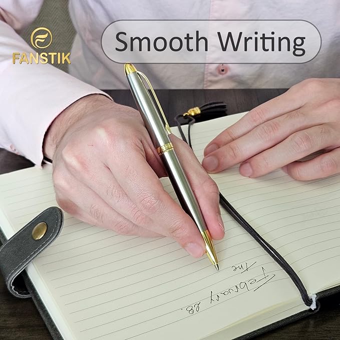 FANSTIK Customized BallPoint pen with name (MADE IN USA), stainless steel, Silver and gold, luxury engraved pen personalized for men and for women. (BallPoint Silver-Gold)
