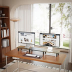 WEGASTU 43.7" Extra Long Dual Monitor Stand Riser, Wood & Steel Monitor Stand for 2 Monitors, Wide TV Stand, Desktop Riser for Desk Organization, Home Office、Laptop,Printer,TV (Vintage black)