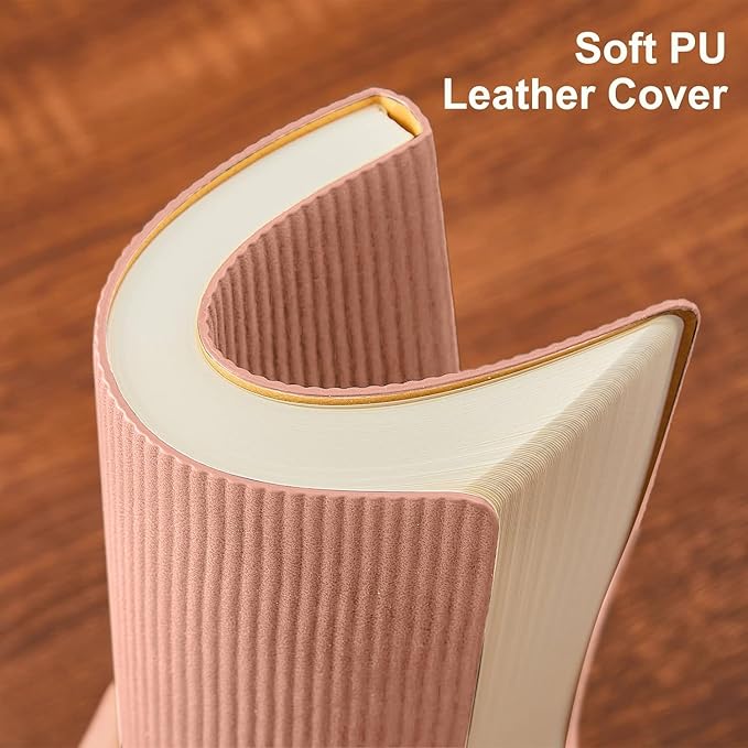 TSFPapier Lined Journal Notebook for Work College Ruled Note Book 5.79"x8.27" A5 PU Leather Daily Journaling 216 Pages for Women Men Writing Home School Supplies Business (Pink)