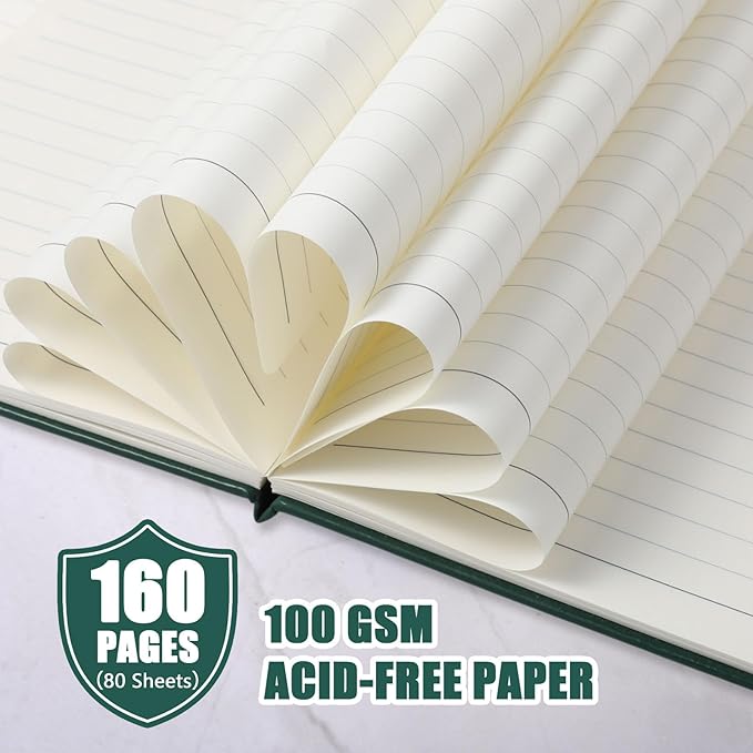 Laumoi 28 Pack PU Leather Lined Notebook Journal Bulk A5 Hardcover Notebook College Ruled 5.5 x 8.2 Inch Journal with Pen Holder for School Business Work Writing(Green,Simple)