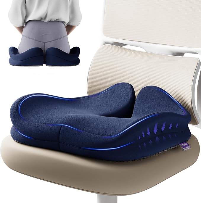 ZZ-WELL Seat Cushions for Office Chairs - Ergonomic Tailbone Pain Pressure Relief Seat Cushion - Extra Large & Thick Design Memory Foam Office Chair Cushion, 21.2" W X 16.5" L (Blue)