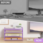 Subekyu Paper Letter Tray Organizer for Desk, Purple Metal Mesh Desk File Sorter Organizer with Handle and 2 Sliding Trays for Home Office School Supplies Organization