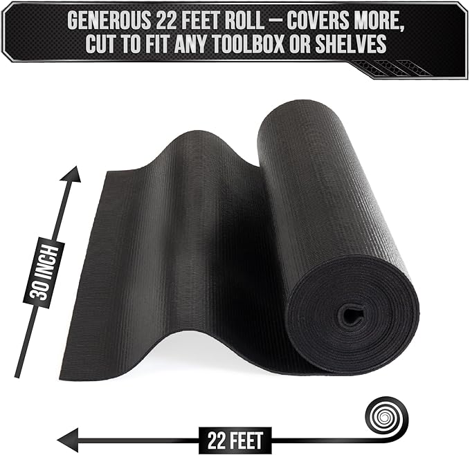 Precision Defined Professional Grade Tool Box Liner, 22 ft x 30", Black | Tool Box Drawer Liner, Shelf Liner Non Slip Mat, Thick Cabinet Shelf Liner, Toolbox Drawer Liner