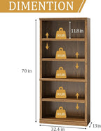 blini 5-Shelf Tall Bookcase Wooden Bookshelves 33in Wide Floor Standing Display Storage Shelves Vintage Oak Bookcase for Home Office, Living Room, Bed Room