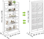 THKKY No Assembly Folding Bookshelf, 5 Tiers Vintage Wood Collapsible Book Shelf for Storage,Industrial Metal Foldable Bookcase Organizer for Living Room Bedroom Home Office (White)