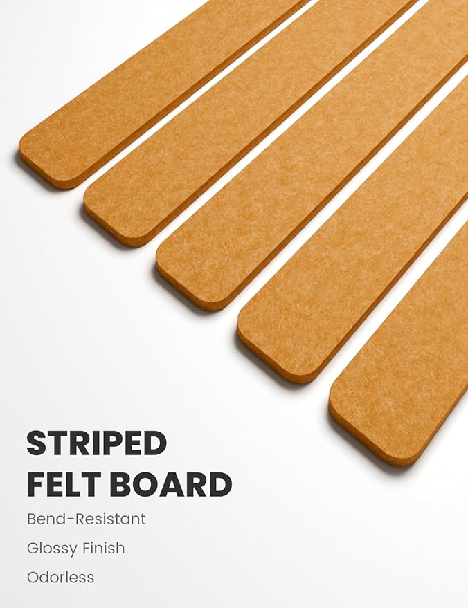 Fluxynara Cork Board Alternative Felt Strip Board 5-Pack 13"x2", Office Pin Board with 35 Push Pins, Adhesive Install for Bedroom Door & Home Office(Sunset Yellow)
